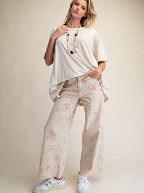 EASEL CROSS STITCH PATTERN PRINTED WASHED TWILL PANTS 97%COTTON 3%SPANDEX